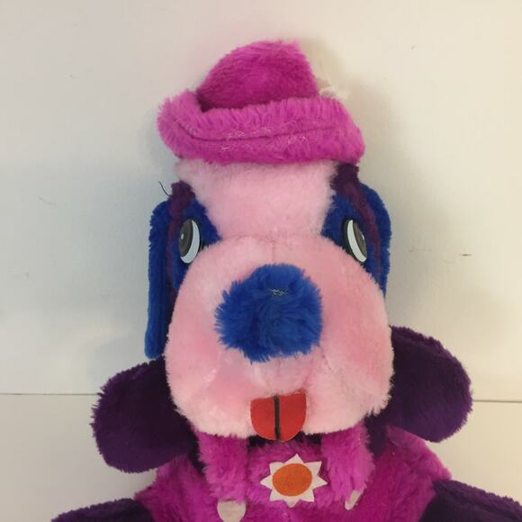(S5) VTG Y2K Allentown Toy Puppy Dog Plush Purple Overalls Hat Stuffed Animal 11 - Picture 2 of 7